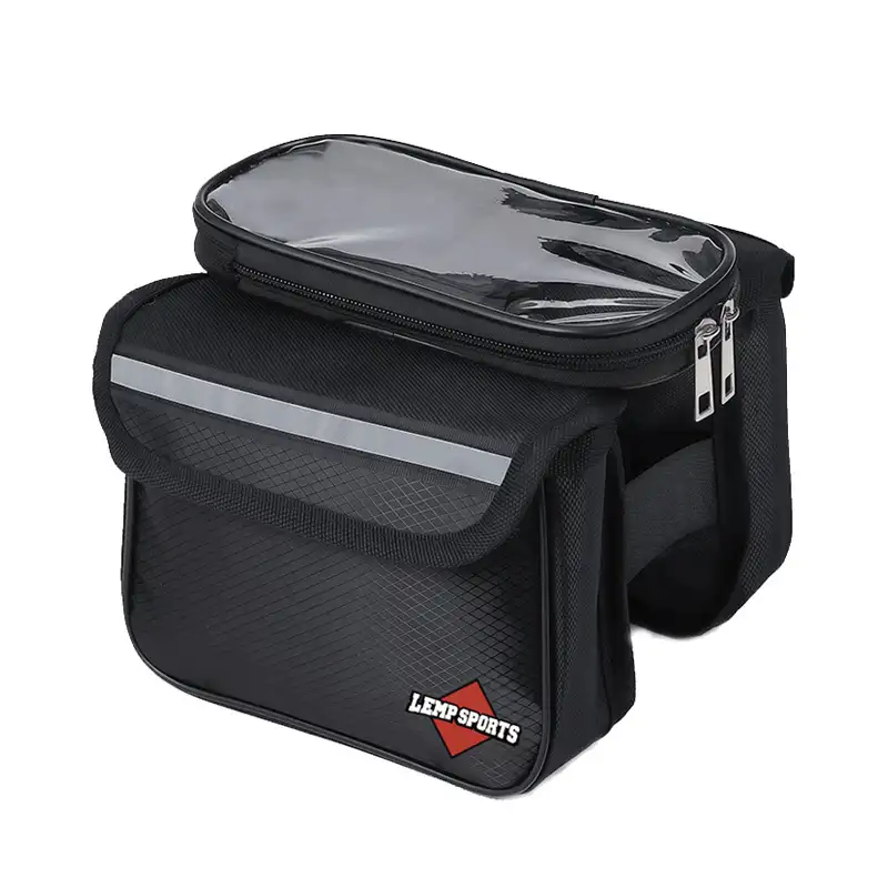 Pendlerfreundliche zweilagige Fahrradlenkertasche mit Touchscreen-Tasche & Reflektierender Streifen CLP0054