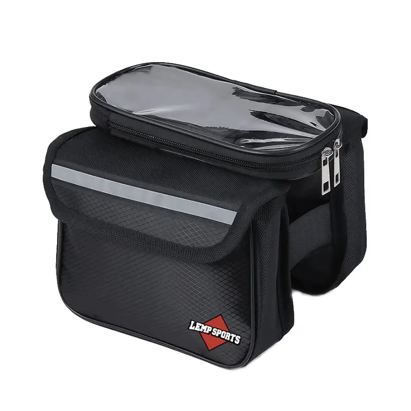 Commuter-Friendly Dual-Layer Bike Handlebar Bag With Touchscreen Pocket & Reflective Strip 1
