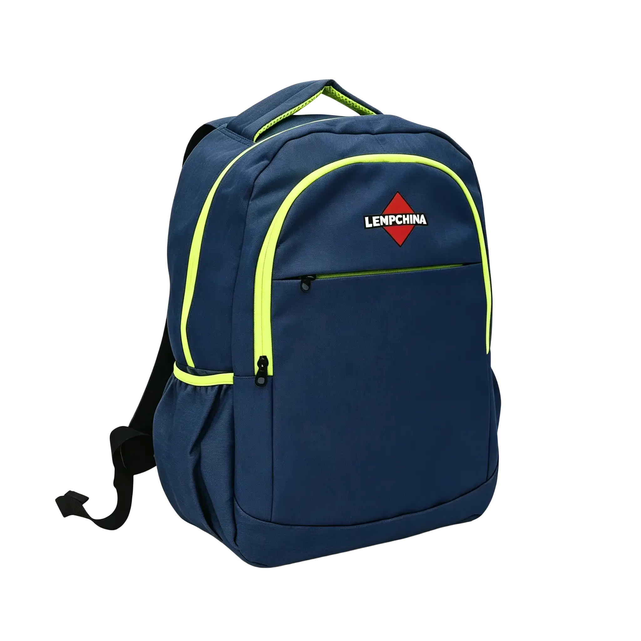 4. Mochila de viaje diario ODM azul marino con ribete de neón, vista frontal