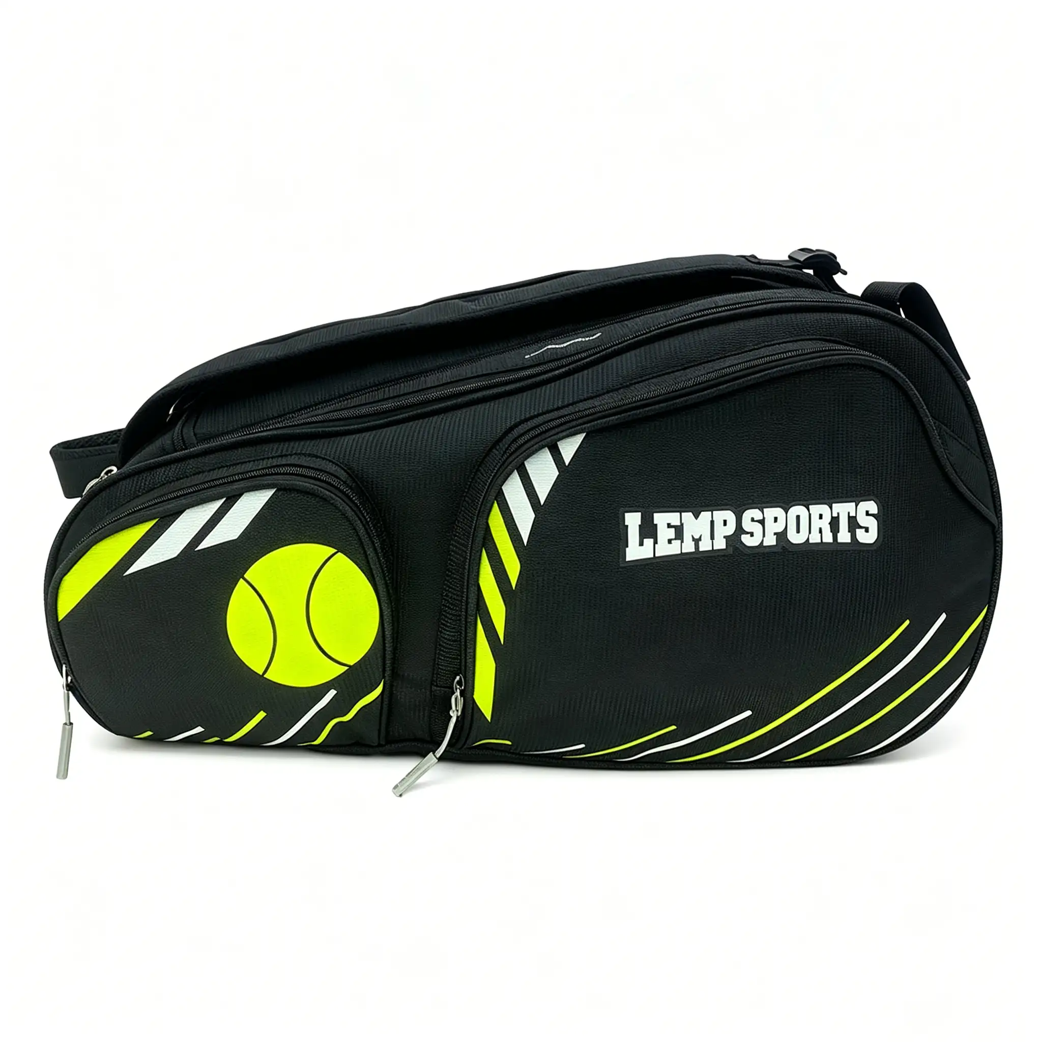 Upright vertical back view of RLP2347 padel backpack showcasing thick padded shoulder straps, dual ThermoPocket zipper lanes, and premium chain jacquard texture.