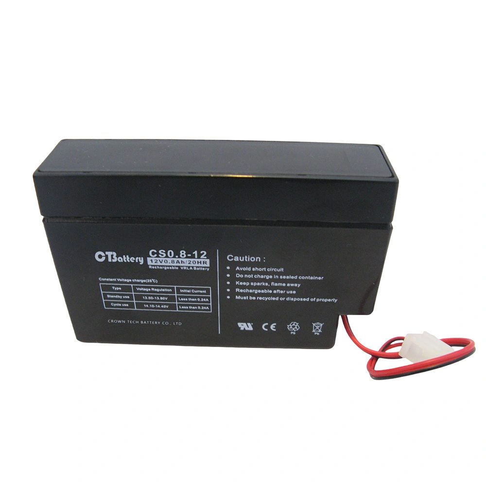 Batería de plomo-ácido regulada por válvula CS0.8-12 de 12 V y 0,8 Ah para alarmas médicas y de seguridad. 1