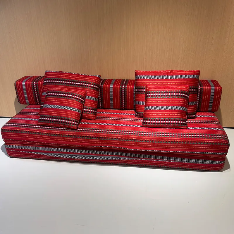 A retro striped compression sofa bed with a movable backrest-B107 1