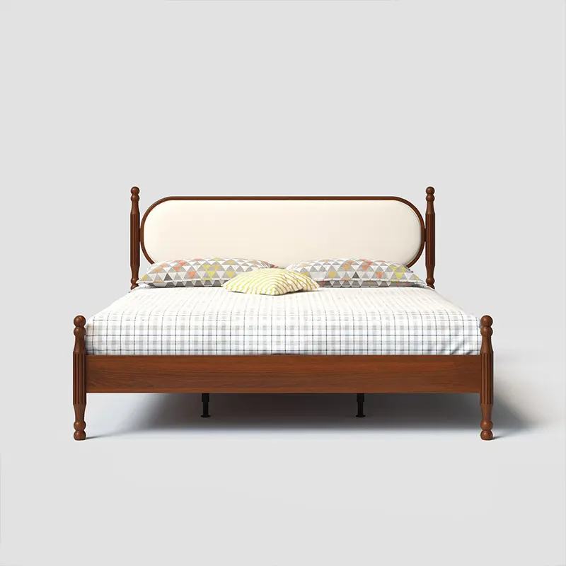 Cama de plataforma de roble rojo macizo con cabecero tapizado a rayas, listones de madera de álamo y base de cama de pino silencioso opcional - B905 1