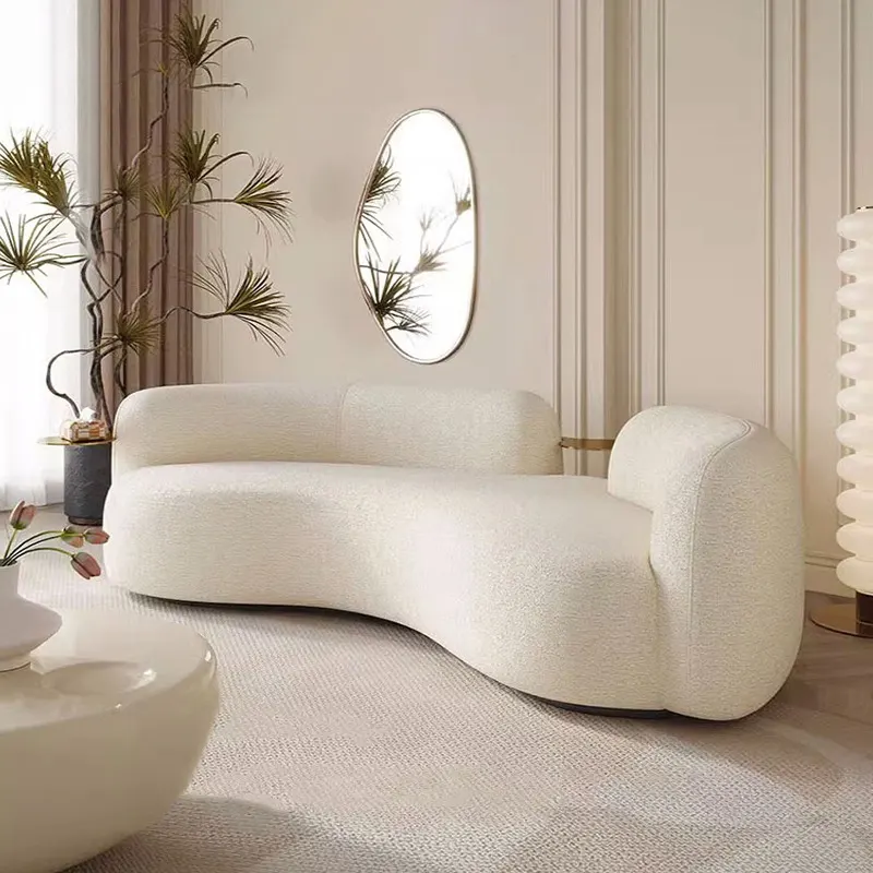 Sofá Pea moderno, sofá Bouclé con curvas y bandeja de metal-QY-S1482 1