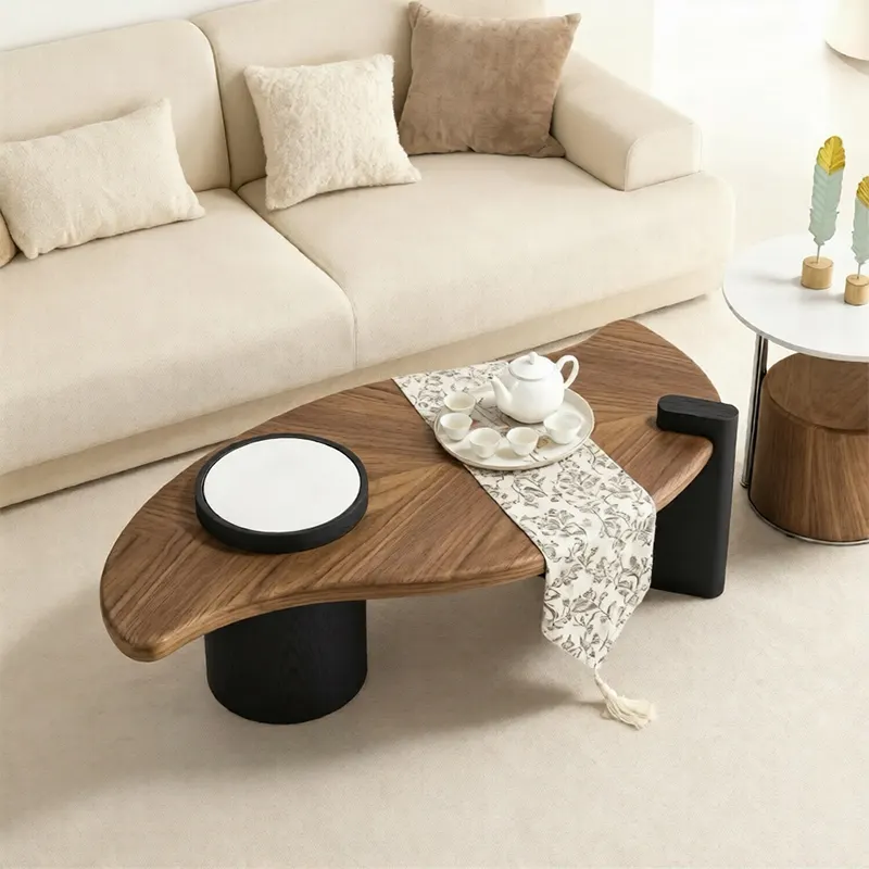 Juego de mesa de centro irregular de madera de nogal y acero inoxidable, mesas nido modernas para sala de estar - WT03 1