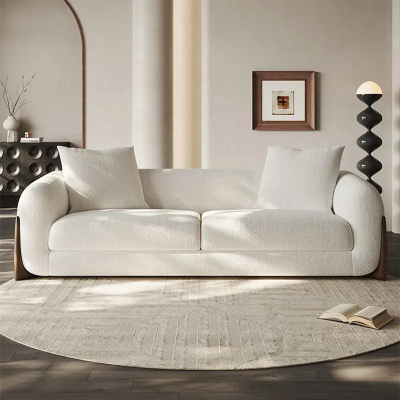 Sofá moderno con estructura de madera maciza y tapicería de tela bouclé - QY-S1520 1