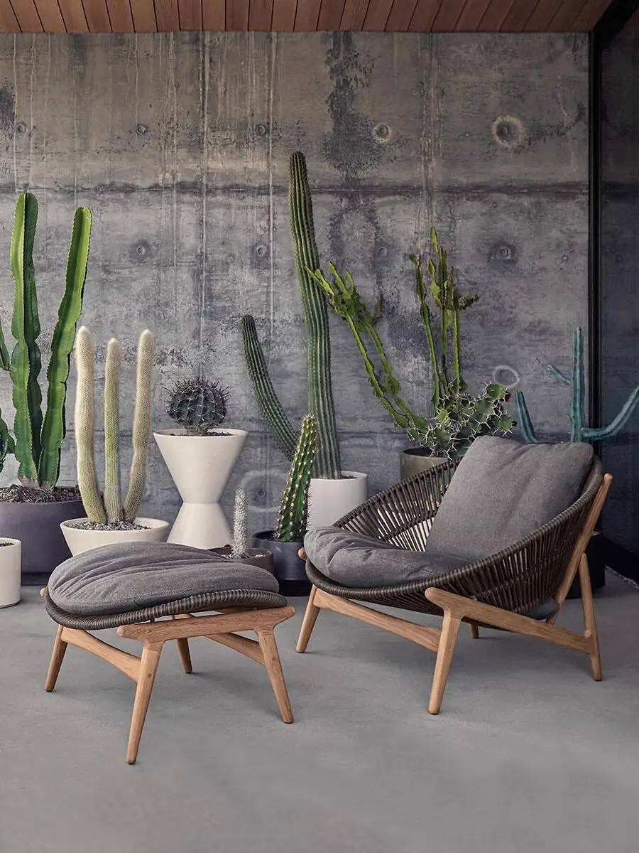 طقم أريكة خارجي عصري من الروطان الصناعي (PE) بنمط نورديك، بإطار من خشب الساج ووسائد مقاومة للماء - VB-125 1