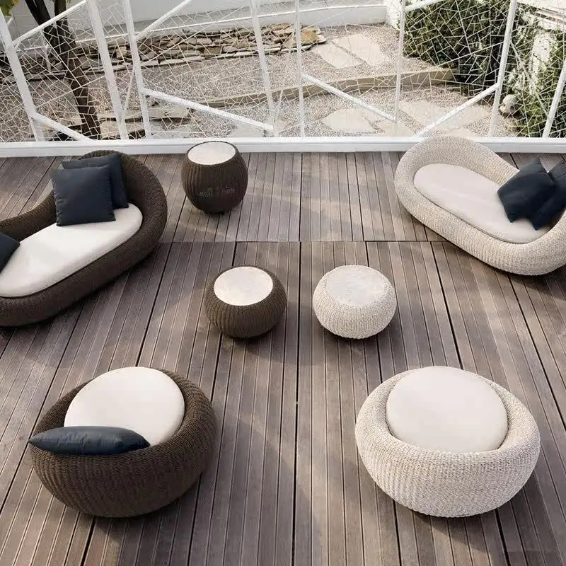 طقم أريكة فناء عصري من الخيزران المنحني على الطراز الاسكندنافي مع وسائد مقاومة للماء - VB-127 1