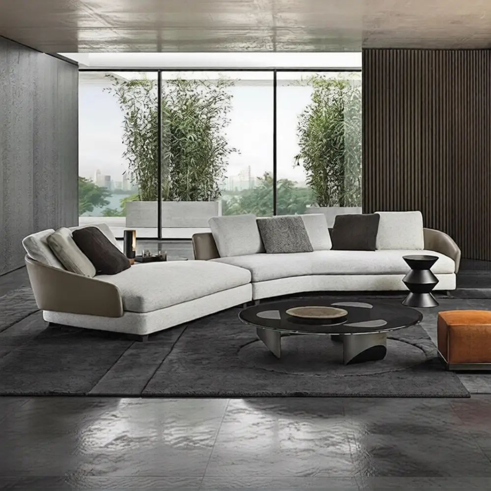 Designer Curved Fabric Sofa Solid Frame High‑Density Cushion-QY-S1319 1
