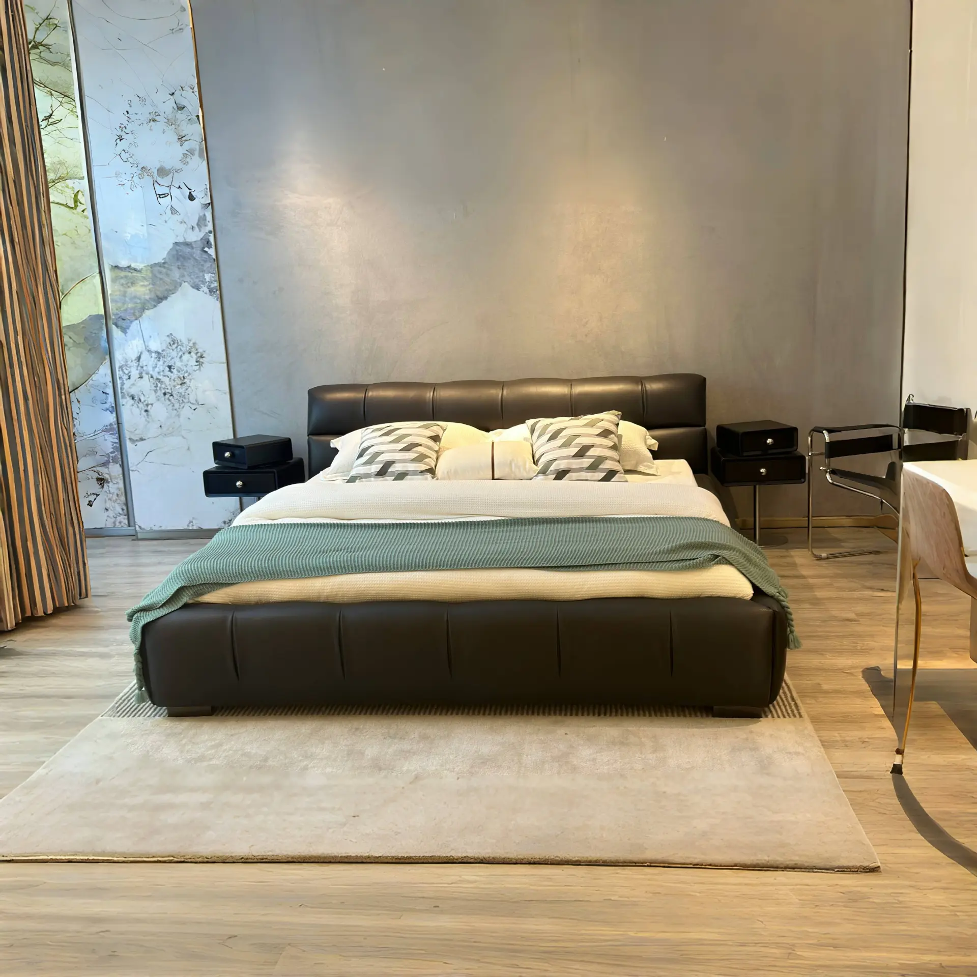 Modernes Puff-Plattformbett mit gestepptem, gepolstertem Kopfteil – KY-B01 1