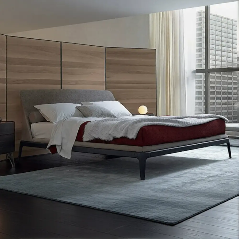 Modern Curved Woven Headboard Bed Solid Wood Leg Platform Bed--KY-B08 1