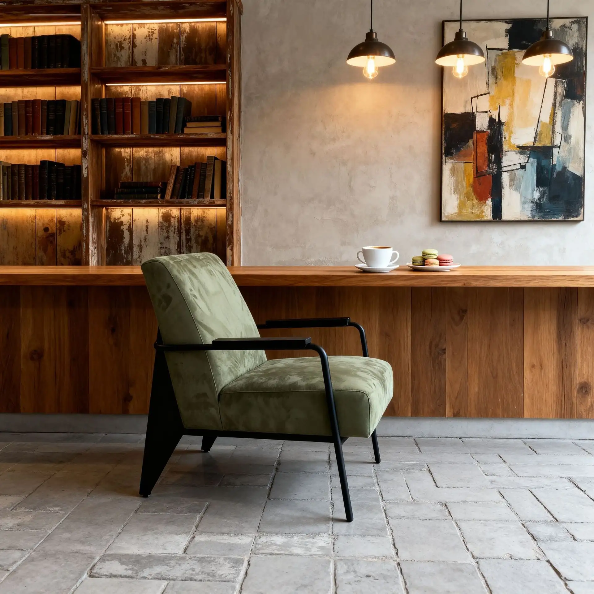 Sillón auxiliar moderno de terciopelo estilo retro con estructura de madera maciza y metal - KY-332# 1