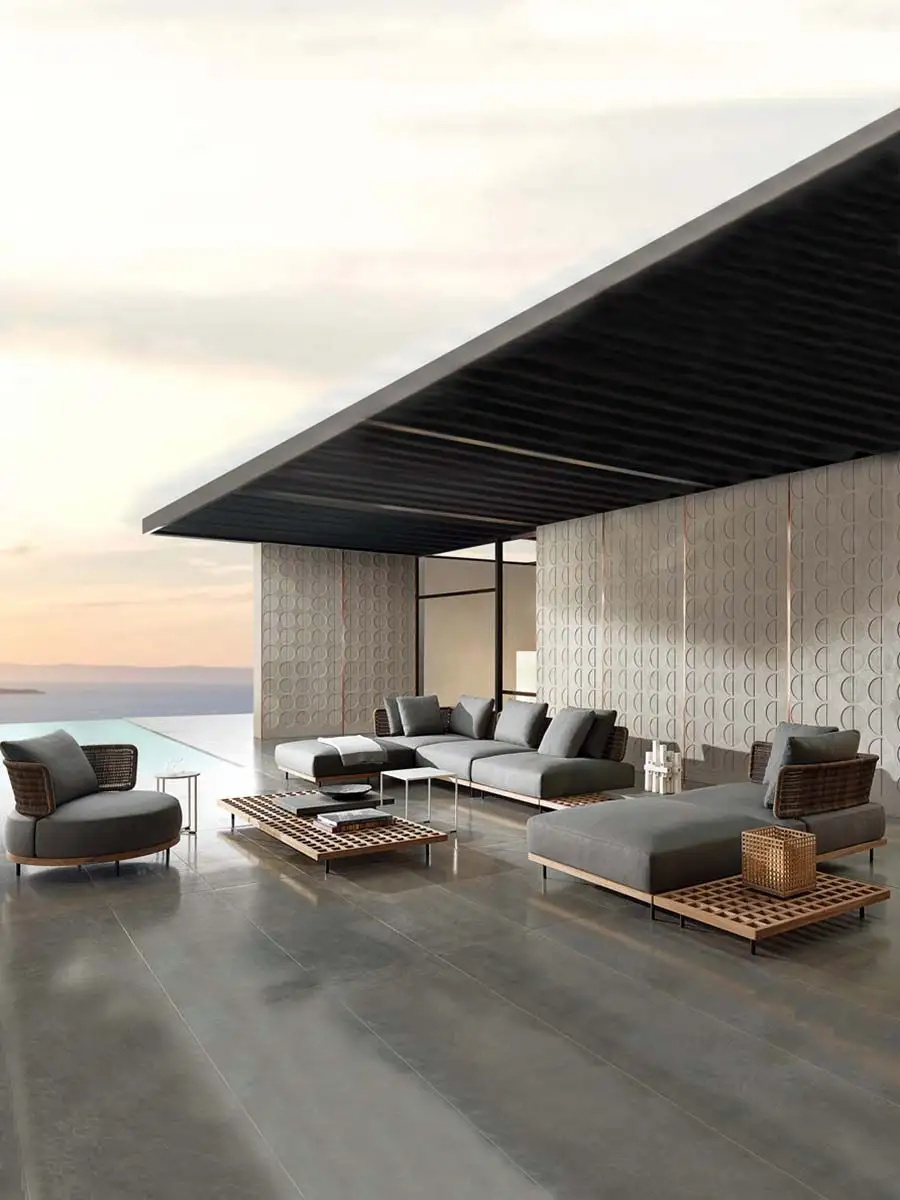 طقم أريكة فناء معياري مقاوم لجميع الأحوال الجوية، إطار من خشب الساج مع راتان البولي إيثيلين - VB-135 1