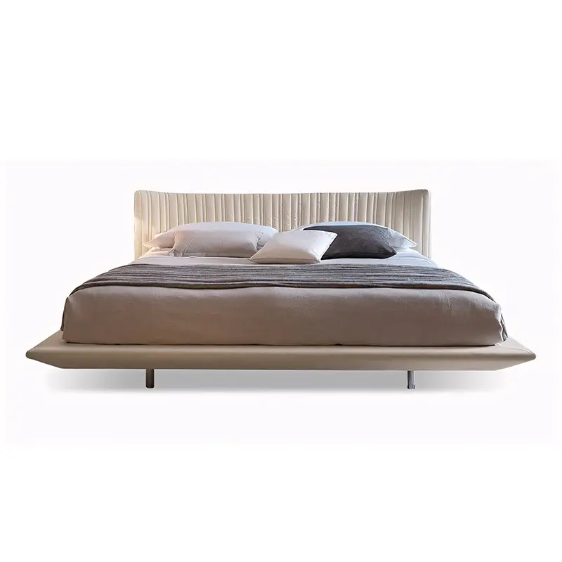 Modernes Muschelbett mit vertikal gefaltetem Kopfteil und schwebender Plattform – KY-B25 1