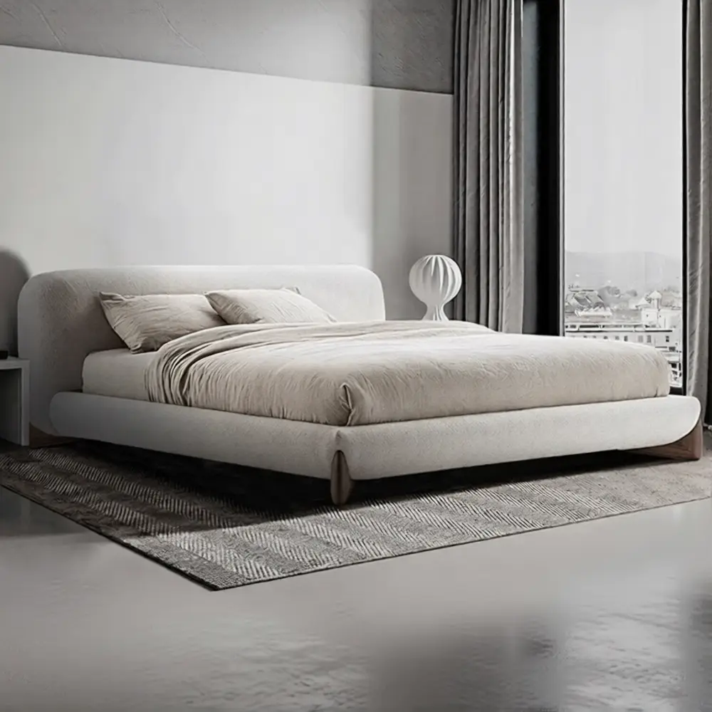Modern Prada‑Style Curved Upholstered Bed Minimalist Platform Bed Frame--KY-L07 1