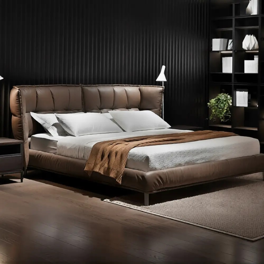 Modern Wingback Tufted Bed Premium Leather Upholstered Platform Bed--KY-L17 1