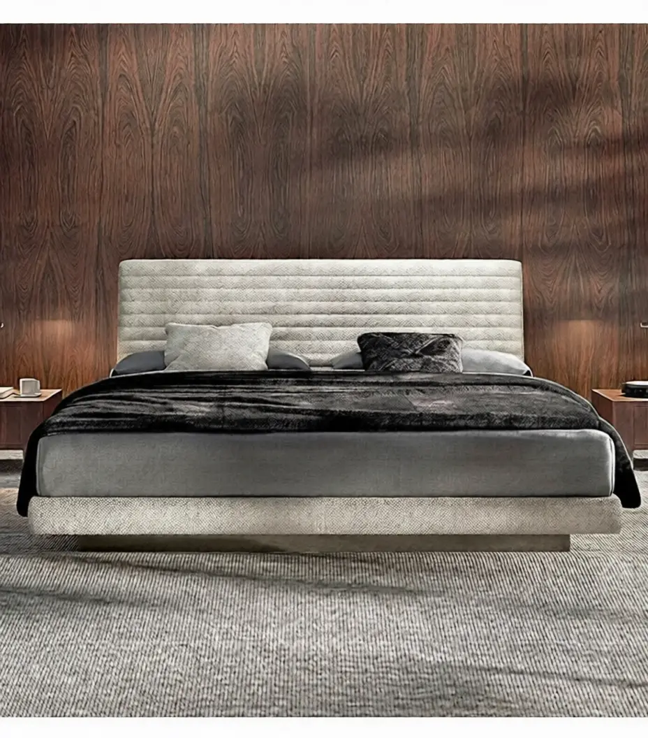 Premium Customizable Leather Bed Modern Linear‑Textured Headboard Bed-KY-L23 1