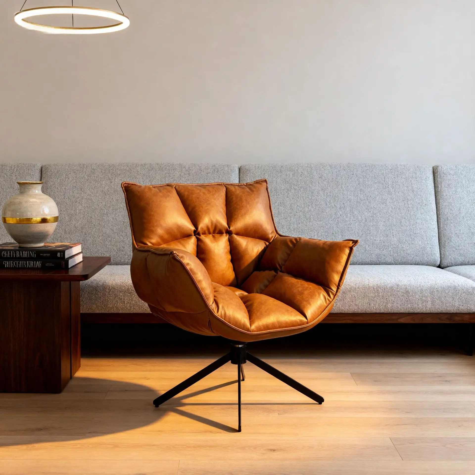 Moderner Drehsessel im italienischen Stil aus PU-Leder mit Metallfuß – KY-687# 1