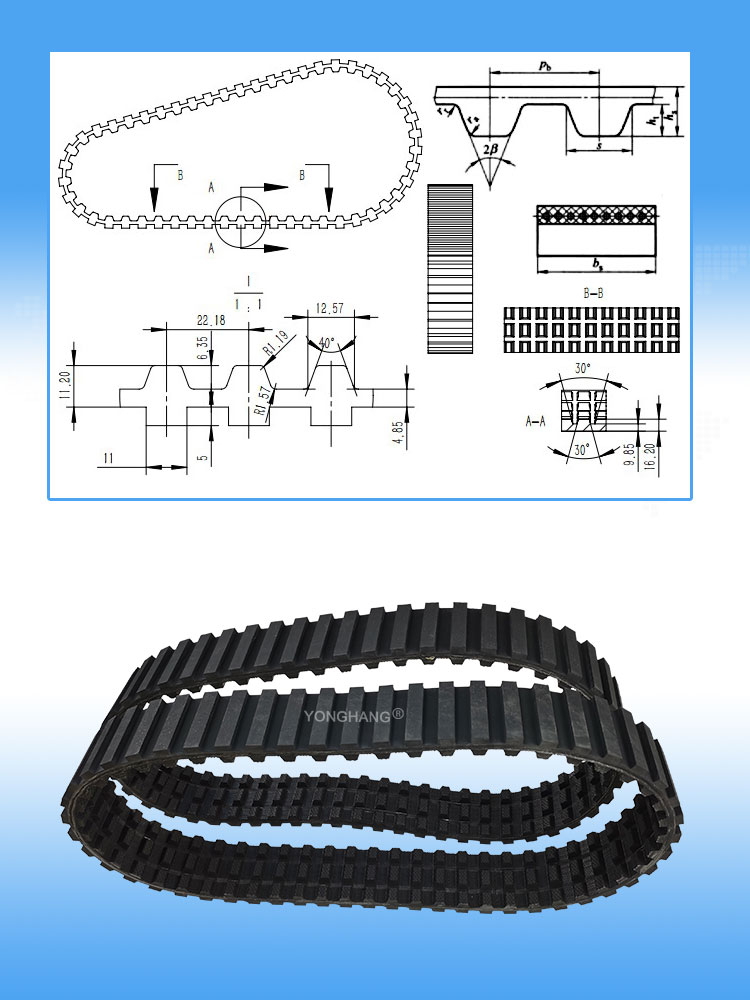 Yonghangbelt special customized closed loop grooving timing caterpillar track belt 8