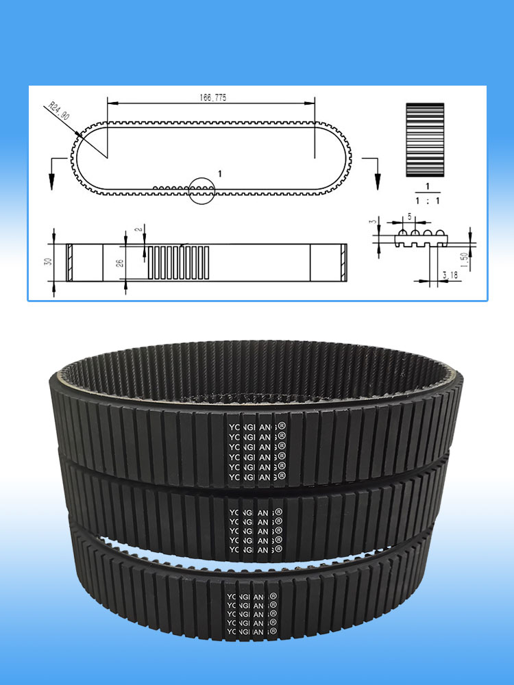 Yonghangbelt special customized closed loop grooving timing caterpillar track belt 16