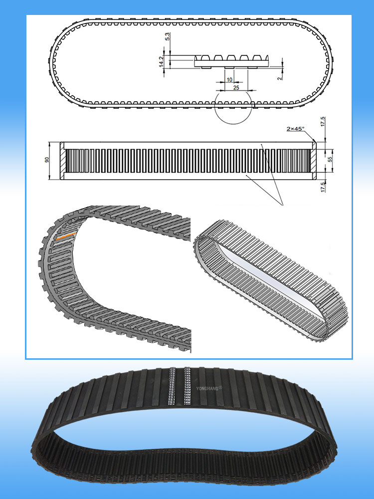 Yonghangbelt special customized closed loop grooving timing caterpillar track belt 13