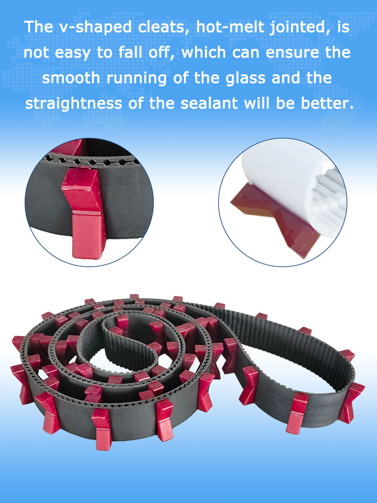 Insulating automatic glass gluing machine belt V block pu synchronous tooth belt with V type cleats 12