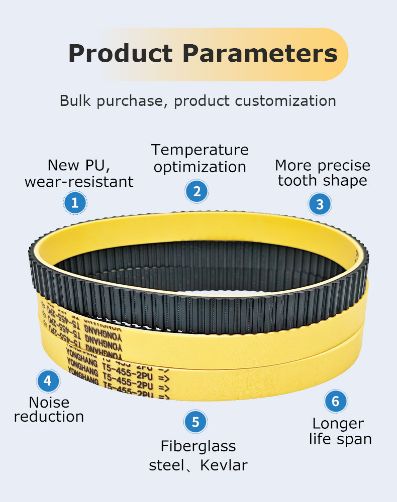 Stripping Machine timing belt 16-T5-455+2mm Yellow pu toothed belts for Wire Cut Machine 9