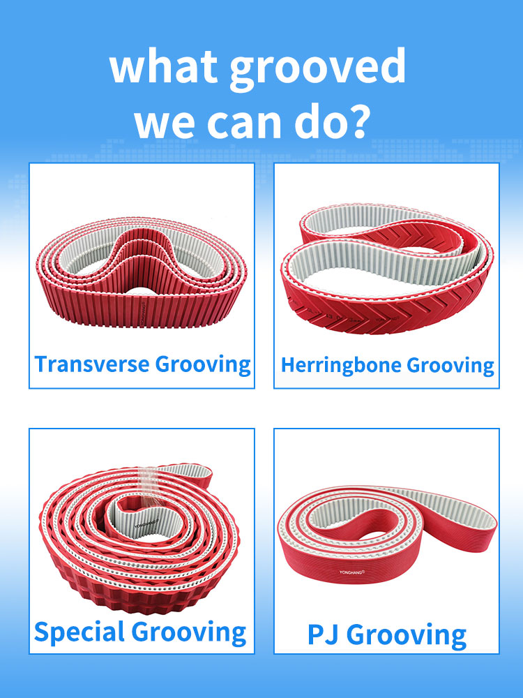Yonghangbelt support customized special red rubber coated grooving pu timing toothed belts 9