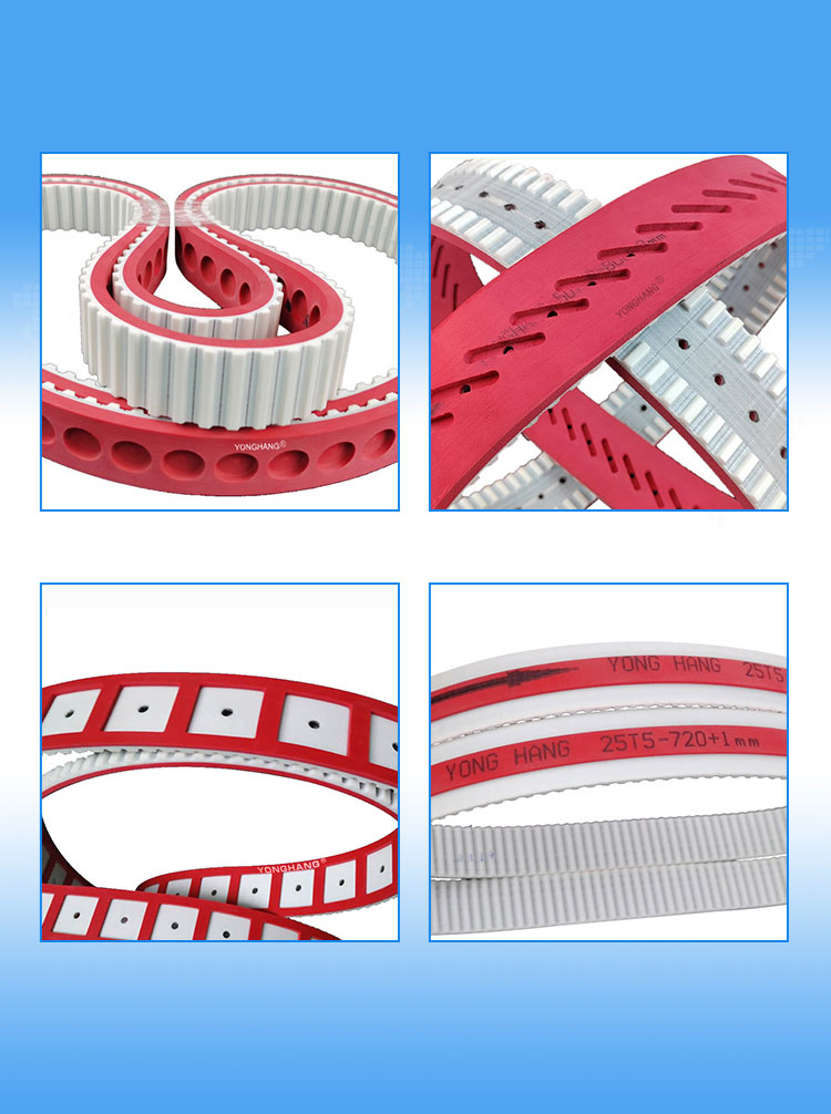 Yonghangbelt support customized special red rubber coated grooving pu timing toothed belts 17