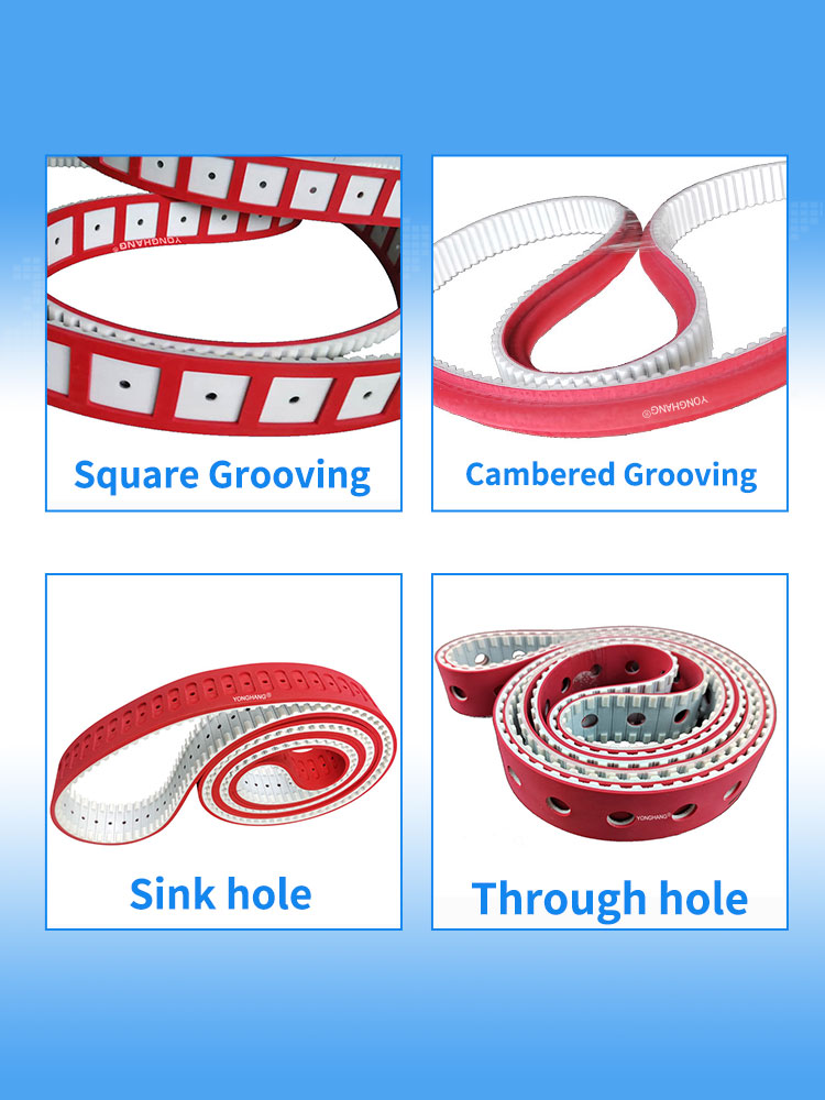 Yonghangbelt support customized special red rubber coated grooving pu timing toothed belts 11