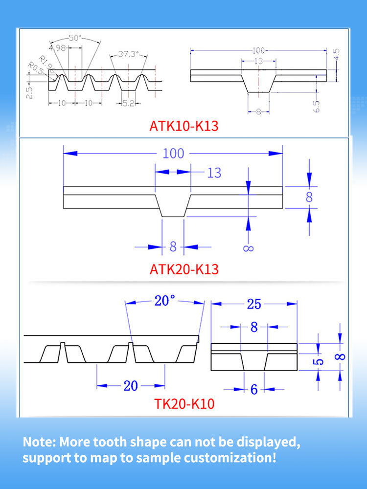 Yonghangbelt support customized special red rubber coated grooving pu timing toothed belts 14