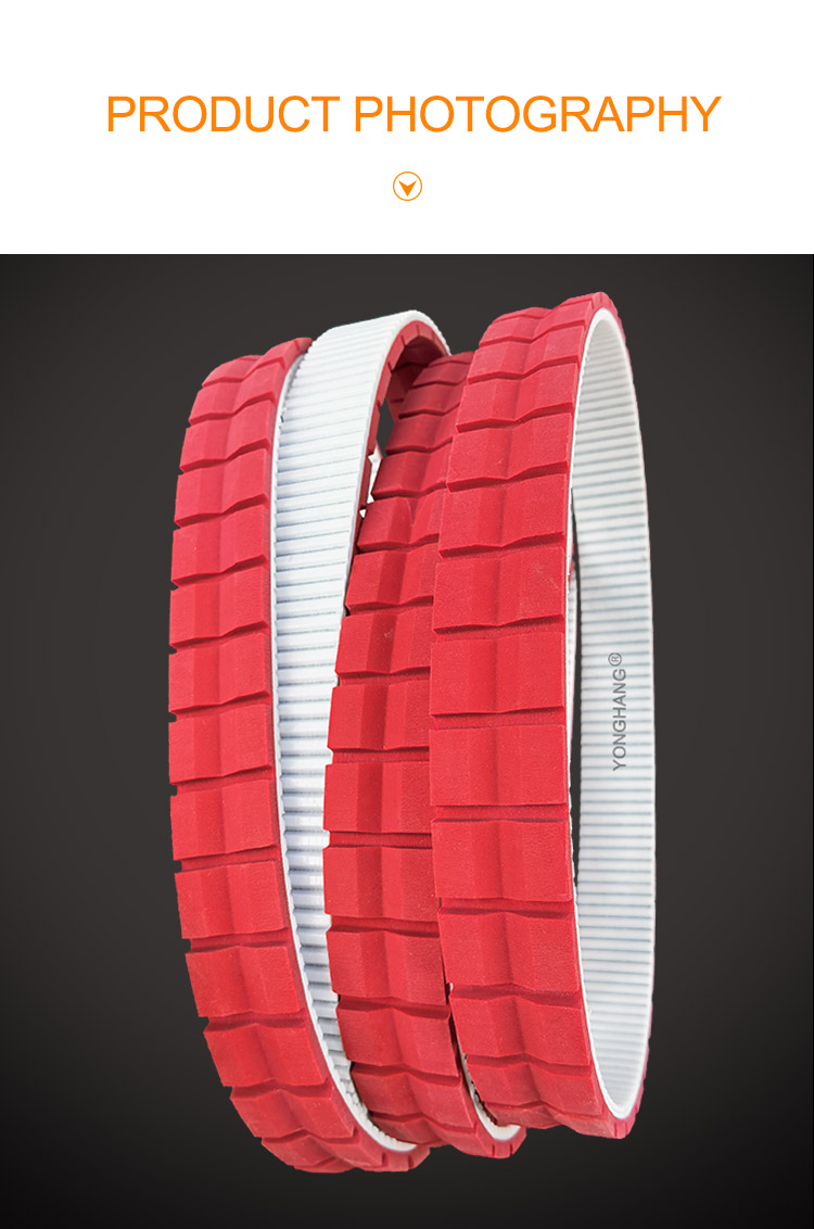 Special customized industrial endless  polyurethane tooth timing belts with red apl rubber coated 12