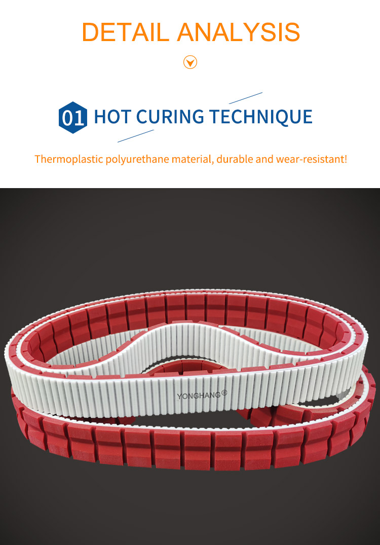 Special customized industrial endless  polyurethane tooth timing belts with red apl rubber coated 8