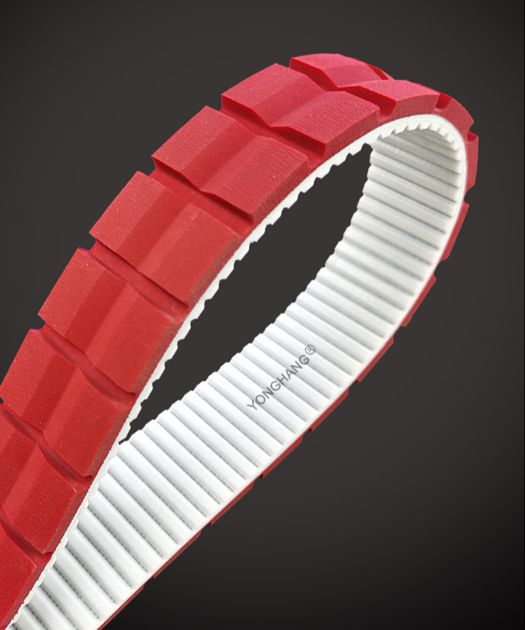 Special customized industrial endless  polyurethane tooth timing belts with red apl rubber coated 14