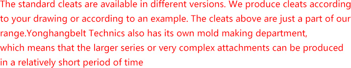 The application of a great variety of Cleats on the back of YONGHANG PU timing belt with Cleats 16