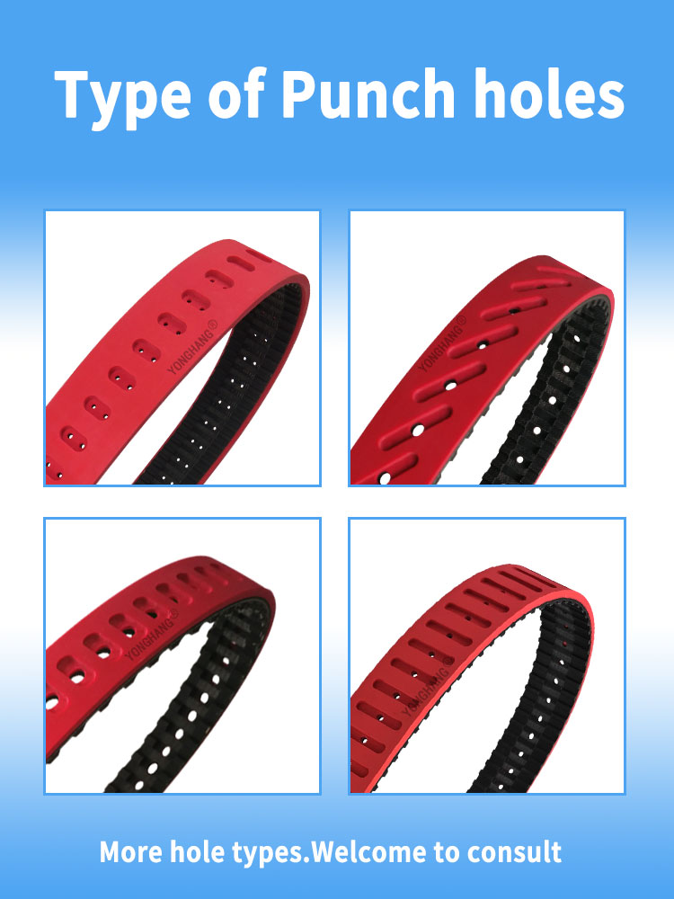 yonghangbelt customized vertical packing machine use perforations centre grinding width red rubber toothed belts 9