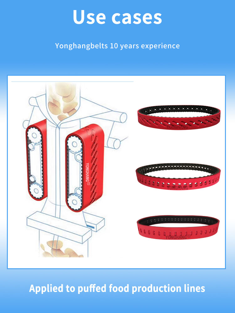 yonghangbelt customized vertical packing machine use perforations centre grinding width red rubber toothed belts 15