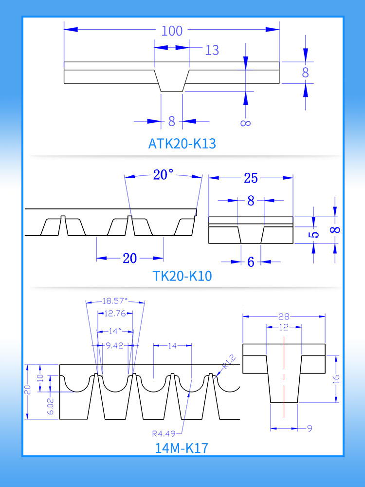 TK10 ATK10  TK20 ATK20 14MK17 Special tooth PU Timing Belt From China 10