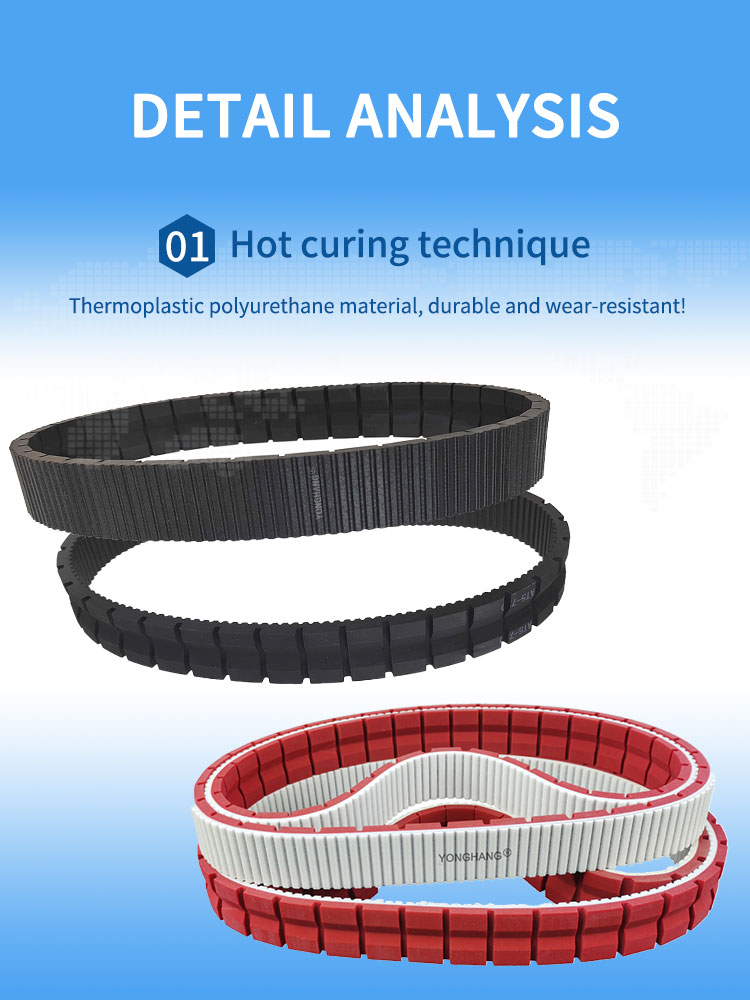 AT5 PU timing belts with red black coated grooving for Optical fiber cable blowing machine 9