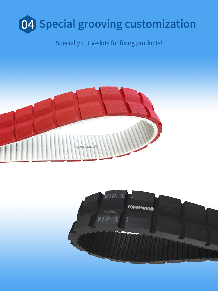 AT5 PU timing belts with red black coated grooving for Optical fiber cable blowing machine 12