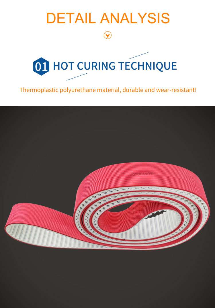 Yonghangbelt Surface red rubber coating pj solt transmission pu timing toothed belts 8
