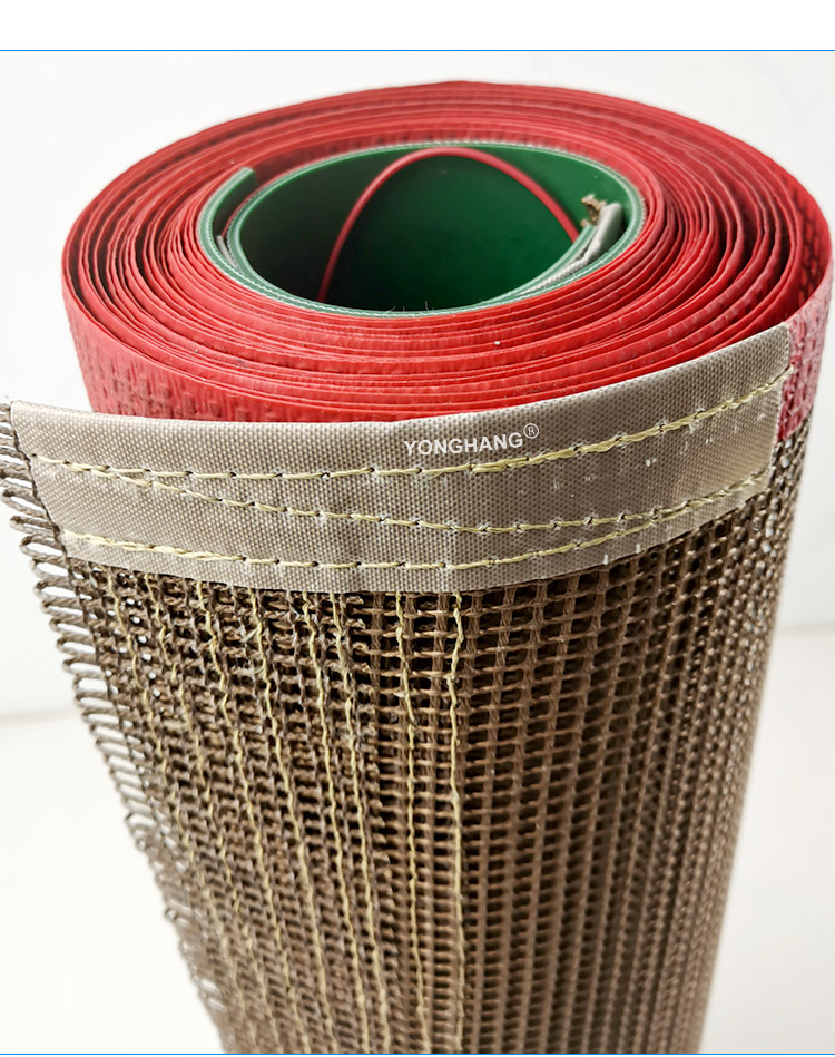 Heat transfer food grade ptfe teflon coated fiberglass mesh conveyer belt 12