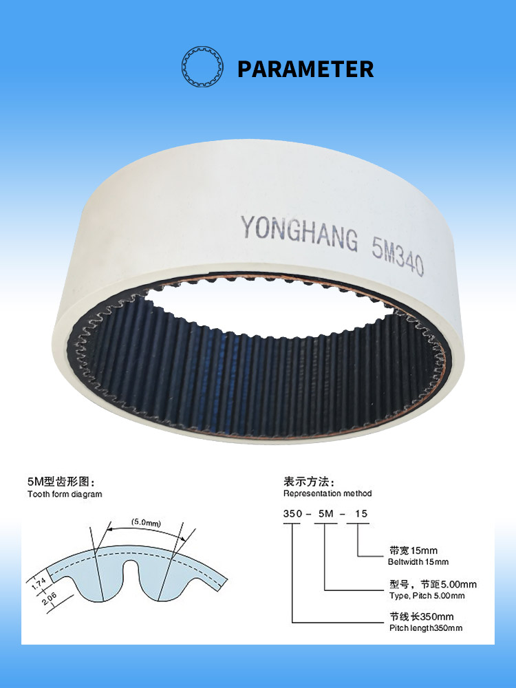 5M-255/275/290/295/330/340 rubber timing belt coating wihte rubber Wire feed timing belt 7