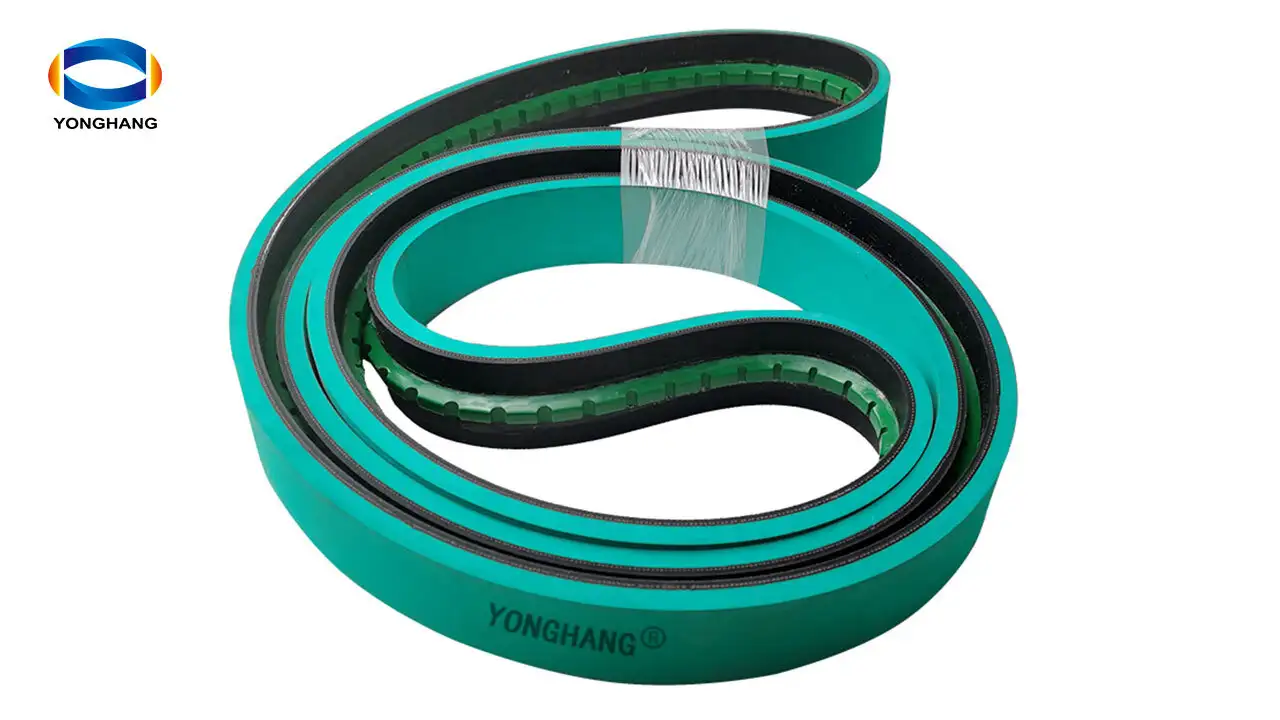 Yonghangbelt seamless mould rubber vulcanization green coated flat drive belts with tooth guide bar 1