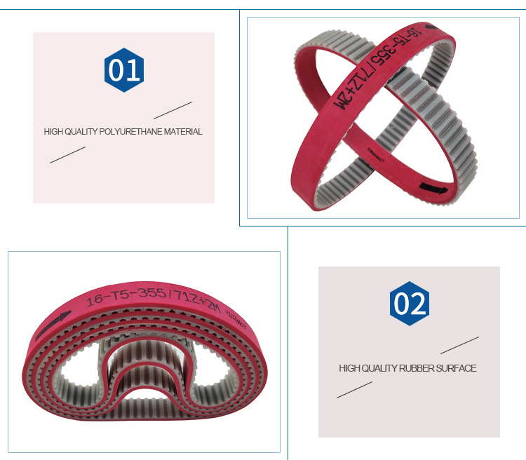 T5 industrial red rubber coating surface pu drive transmission teeth belt 10