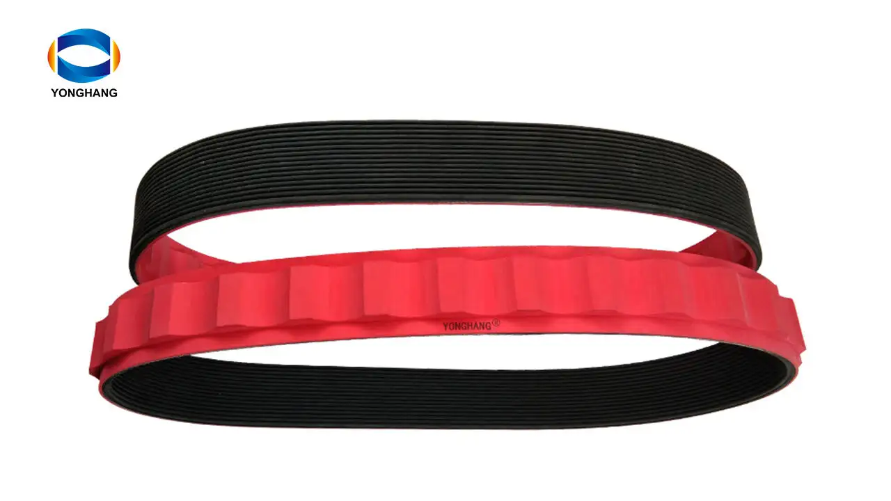 औद्योगिक एक्सट्रूज़न पावर ट्रांसमिशन बेल्ट पुलर, कोटेड रबर मल्टी वेज ड्राइव बेल्ट को खींचकर निकालता है। 1