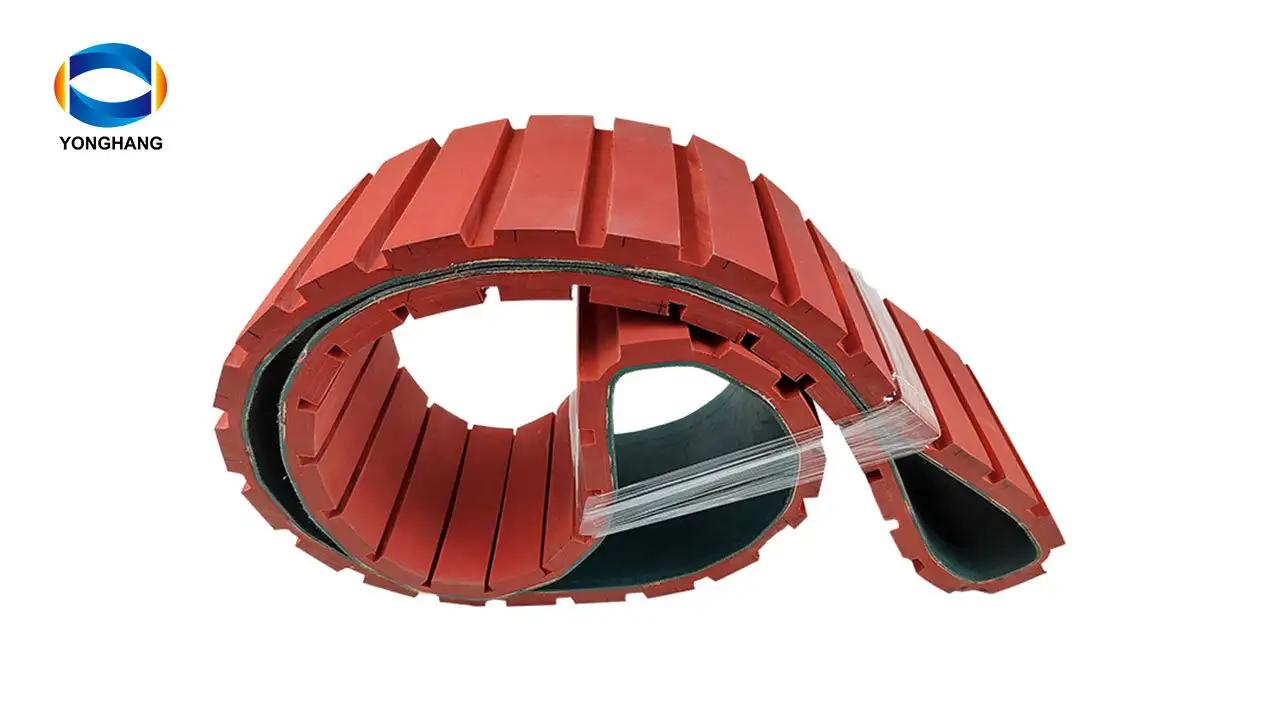 Red Rubber Coating Haul Off Caterpillar extruded Cable Puller Belts with Transverse groove 1