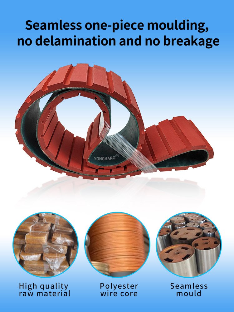 Red Rubber Coating Haul Off Caterpillar extruded Cable Puller Belts with Transverse groove 9