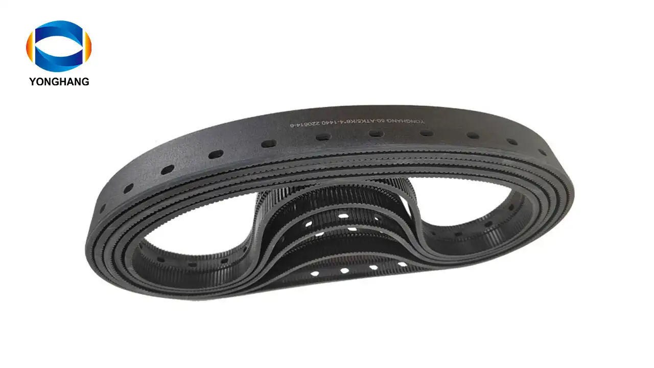 Special processing  industria AT5K6 Tracking profile Black truly endless pu timing belts with round hole 1