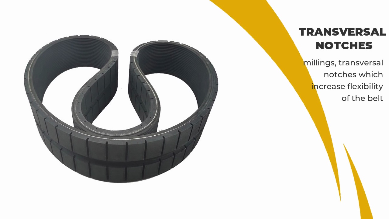 TRANSVERSAL .NOTCHES.millings, transversal .notches which .increase flexibility .of the belt .